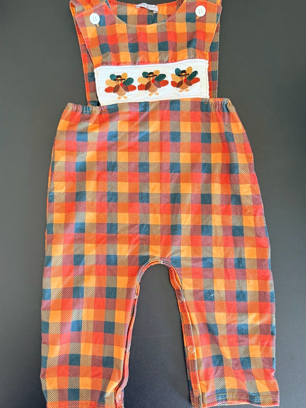 Kids Plaid One-Piece Romper with Turkey Smocking